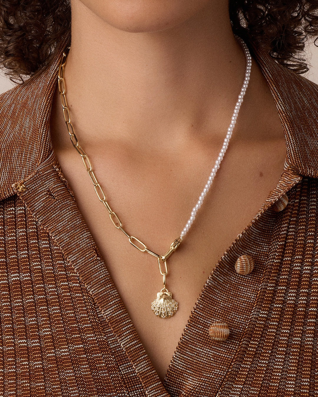 Shimmer Scallop Shell Charm Necklace