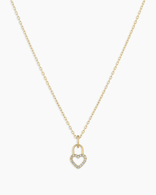 Diamond Heart Padlock Charm Necklace