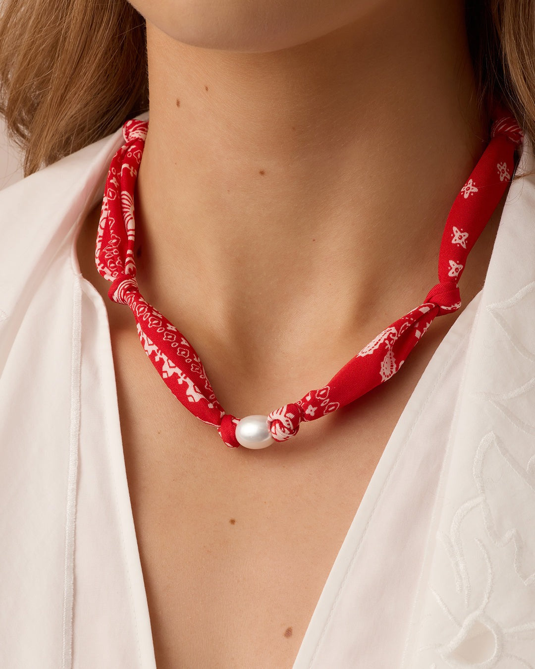 Paisley Bandana Pearl Necklace