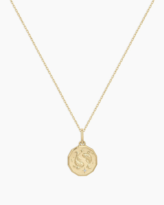 Diamond Zodiac Coin Charm Necklace