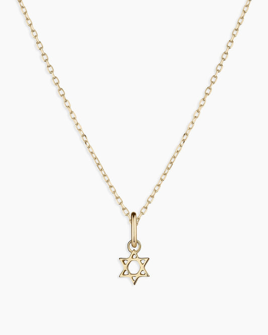 14K Gold Star of David Charm Necklace