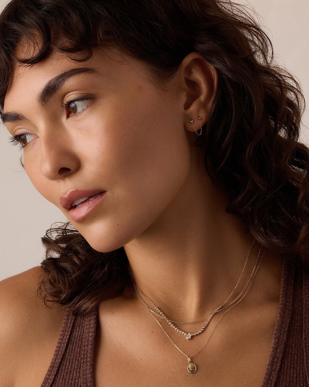 14K Gold Bali Chain Double Stud